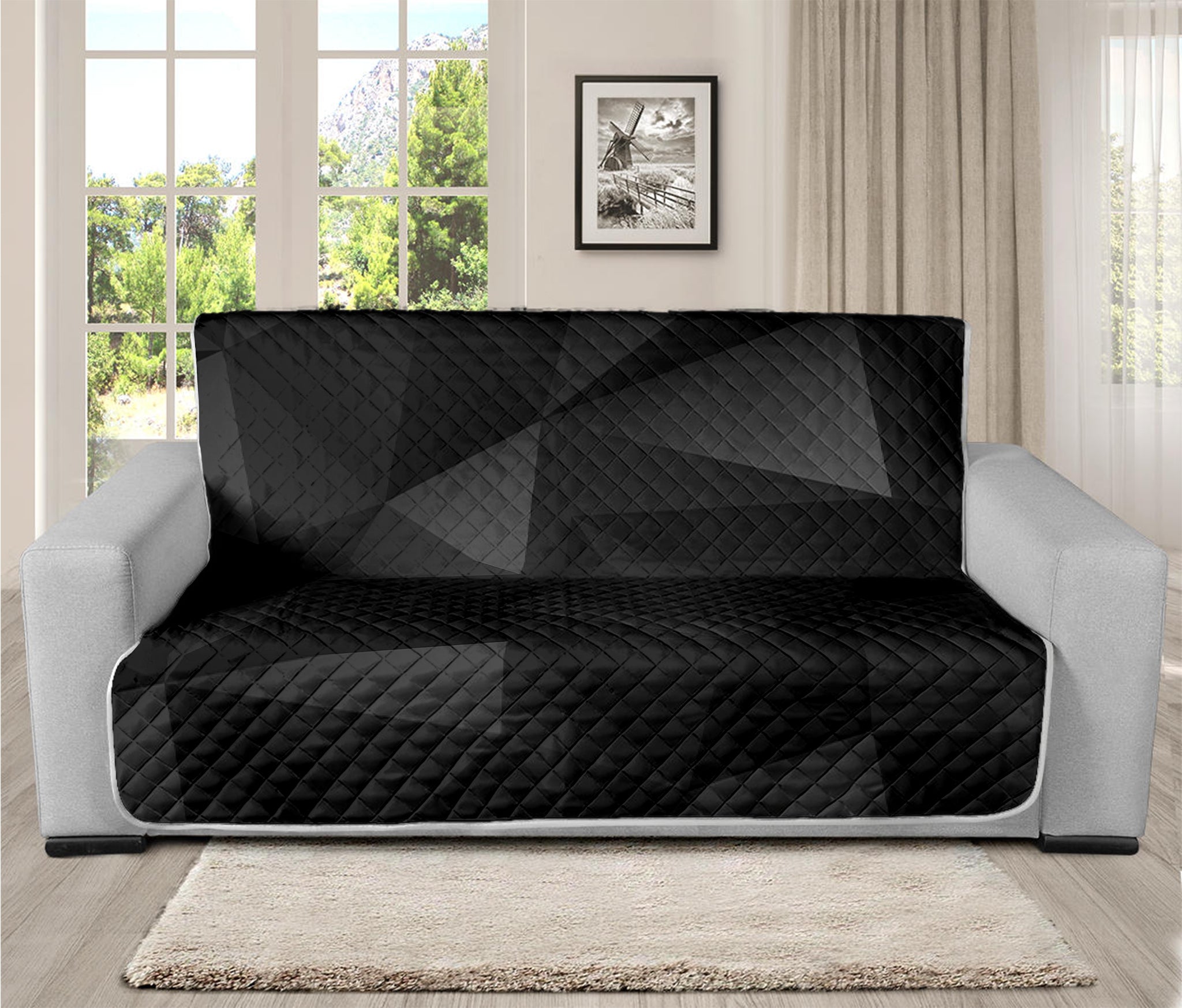 Black Polygonal Geometric Print Futon Protector