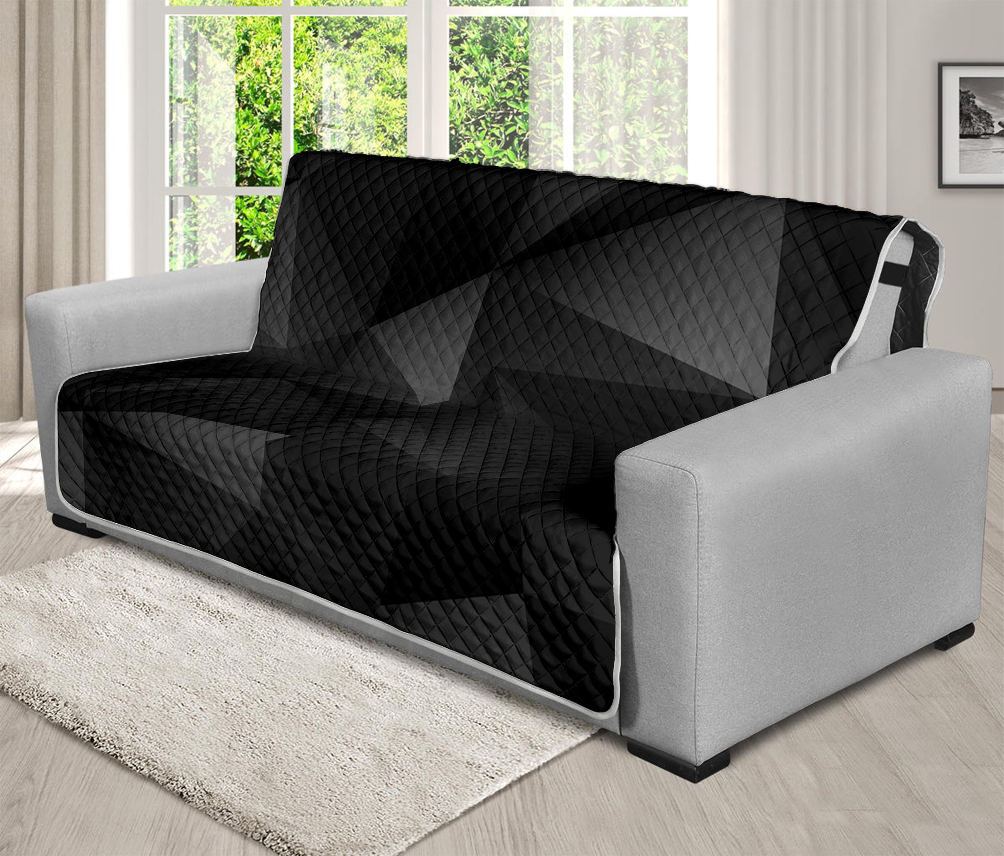 Black Polygonal Geometric Print Futon Protector