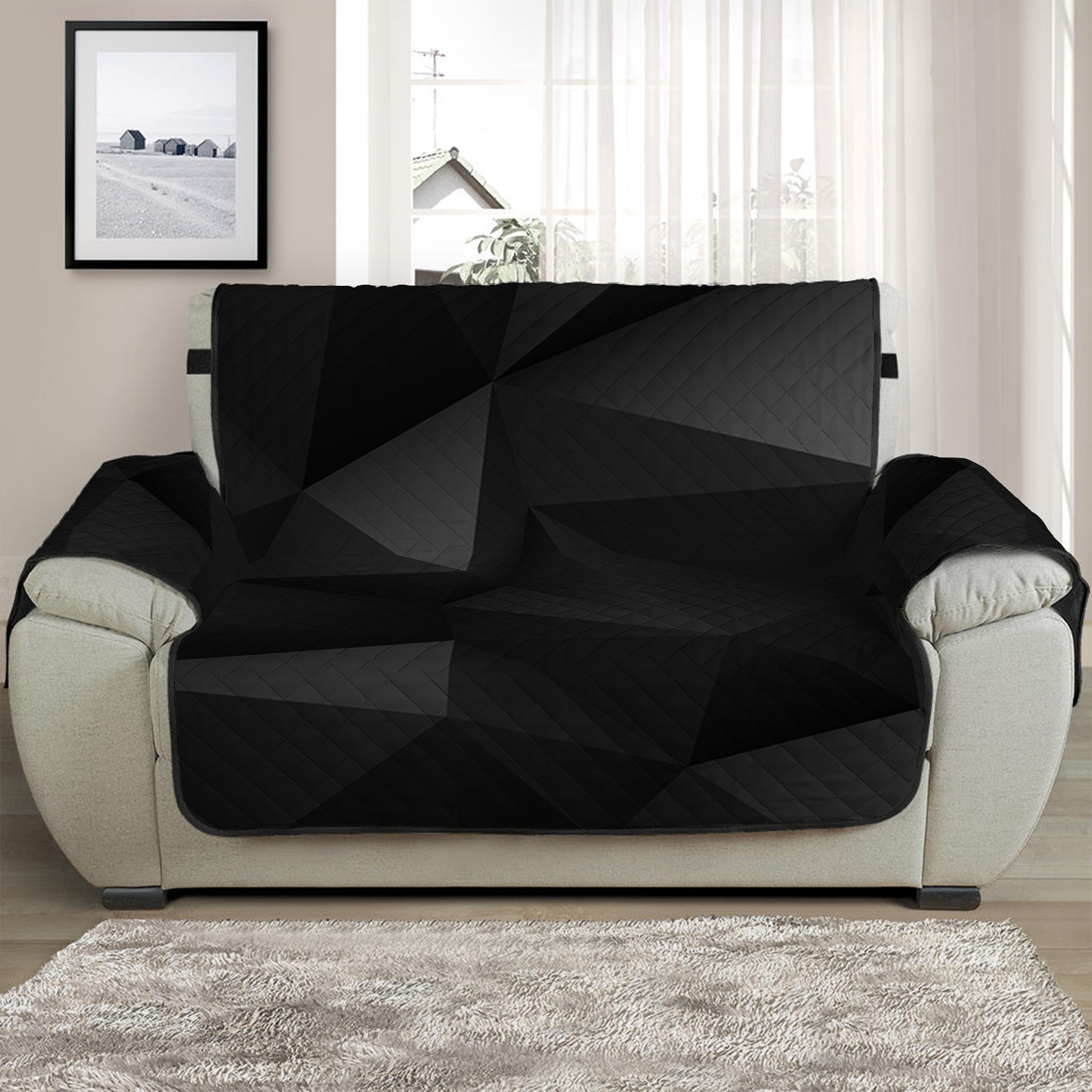 Black Polygonal Geometric Print Half Sofa Protector