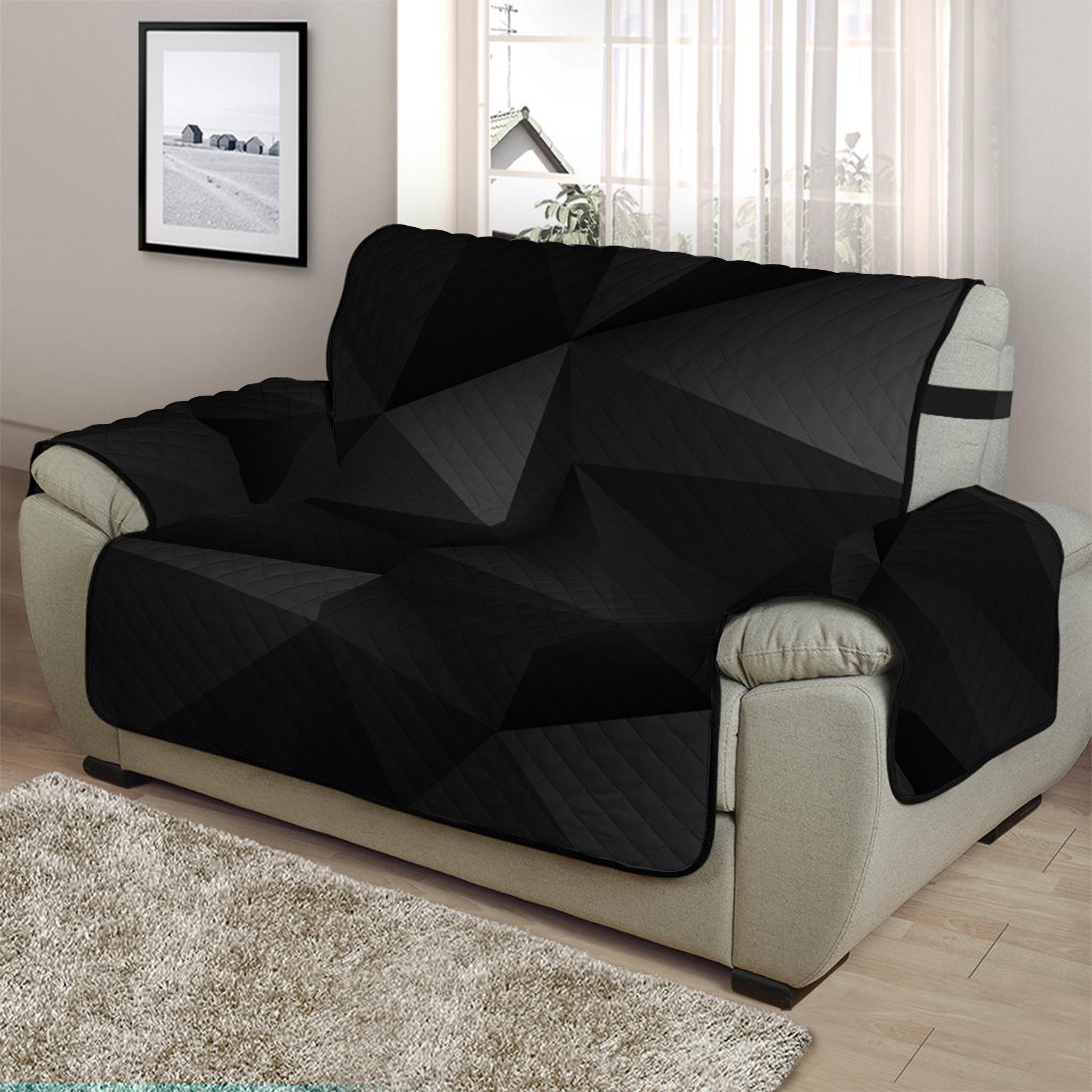 Black Polygonal Geometric Print Half Sofa Protector