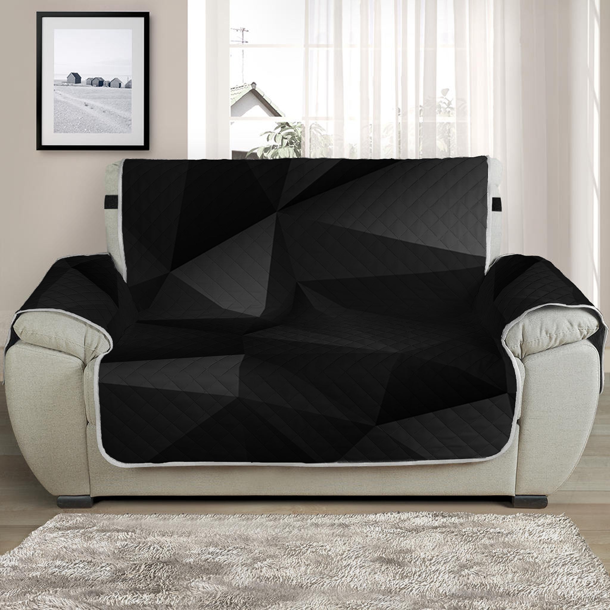 Black Polygonal Geometric Print Half Sofa Protector