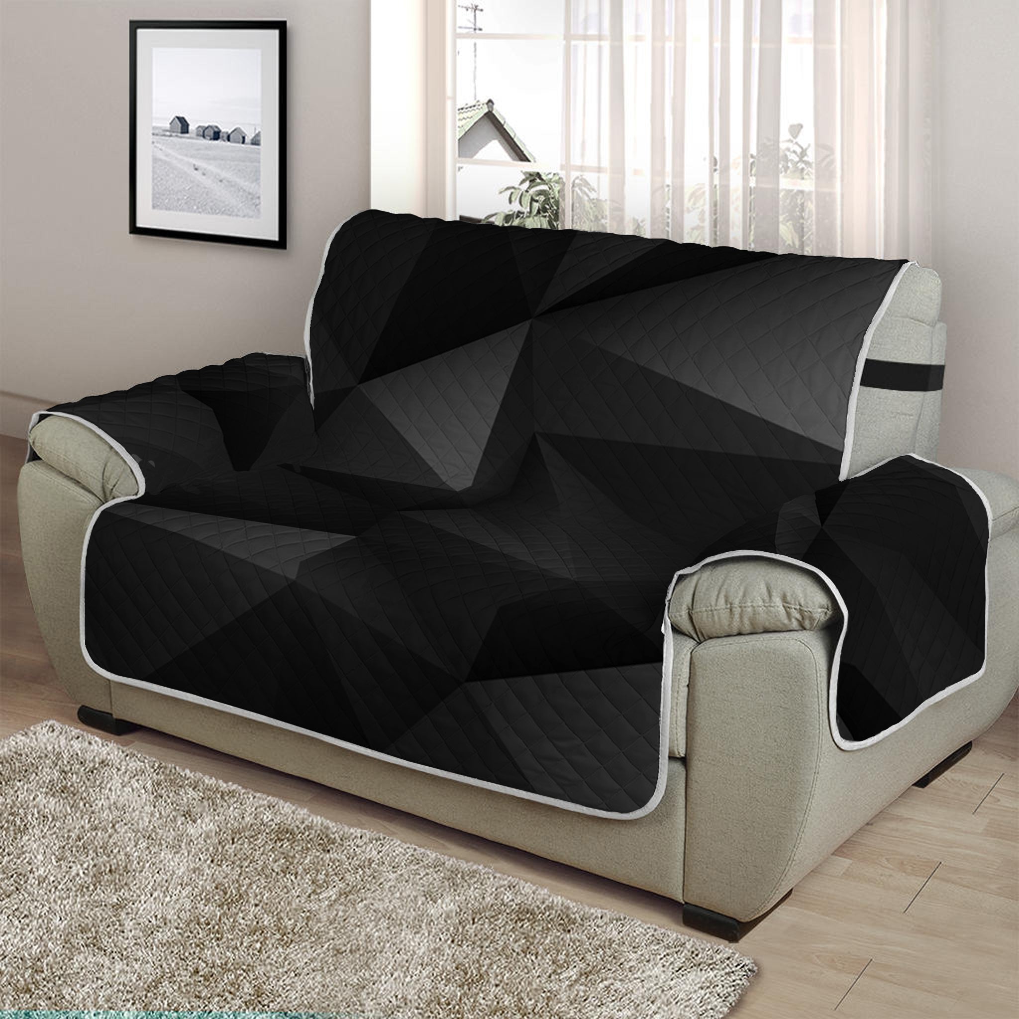 Black Polygonal Geometric Print Half Sofa Protector