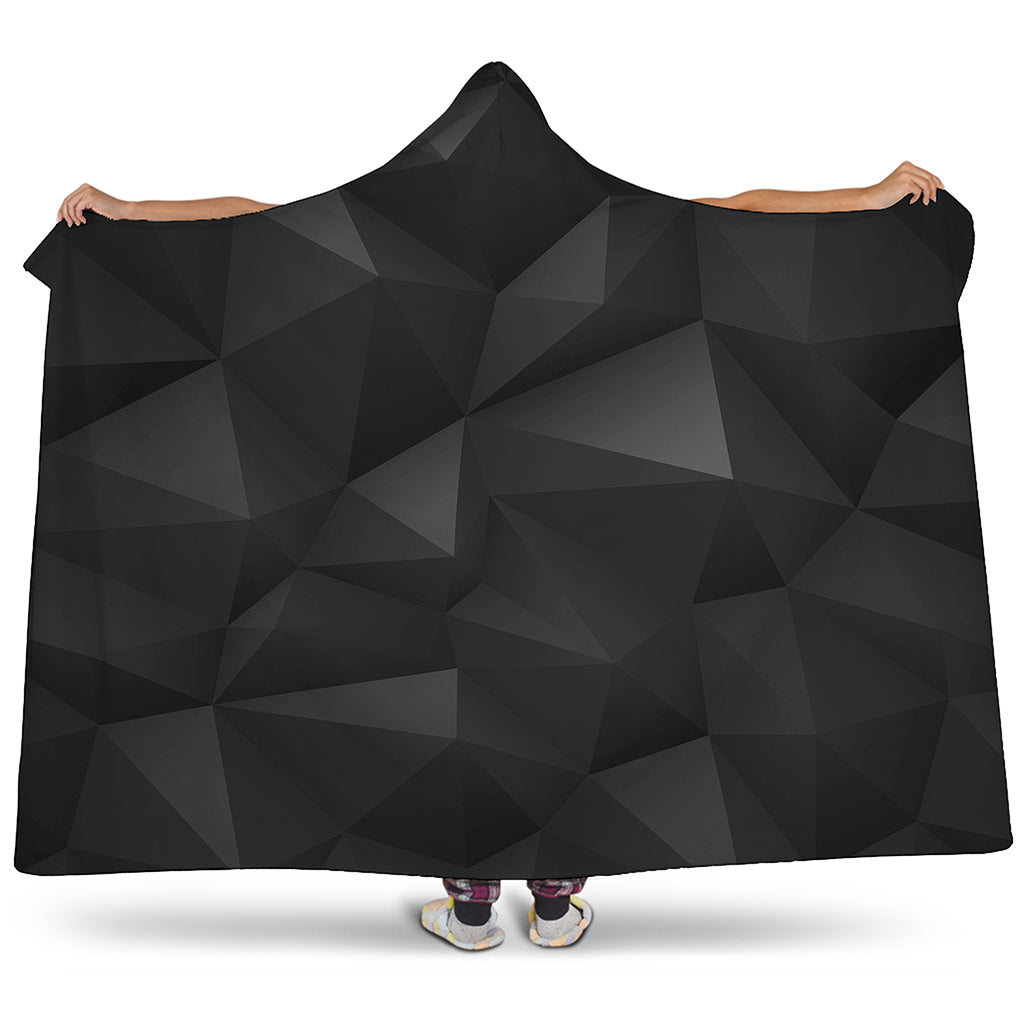 Black Polygonal Geometric Print Hooded Blanket