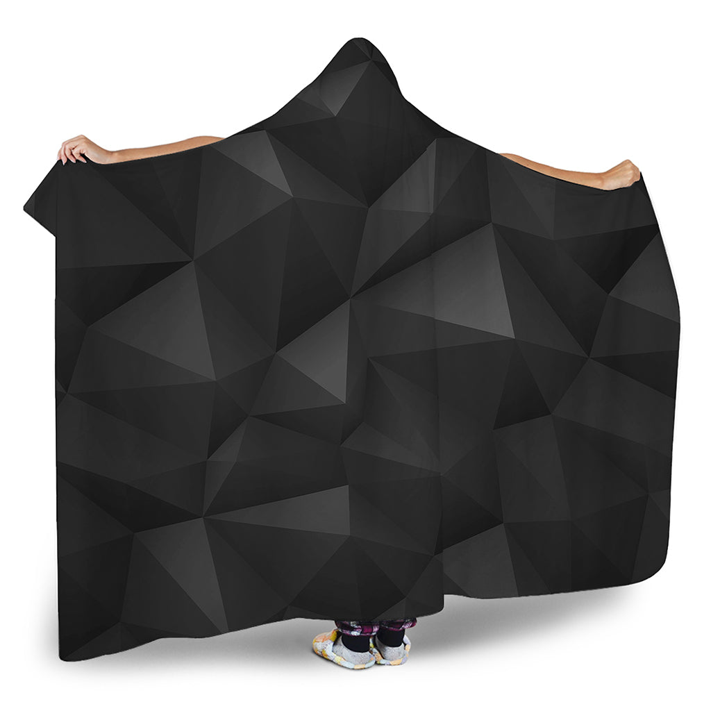 Black Polygonal Geometric Print Hooded Blanket