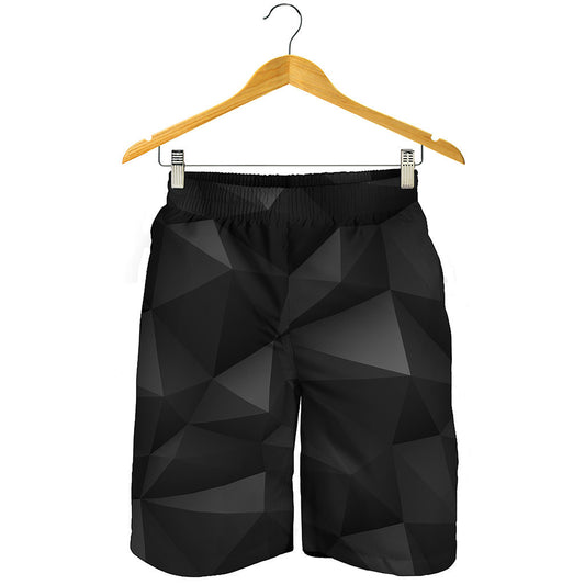 Black Polygonal Geometric Print Men's Shorts