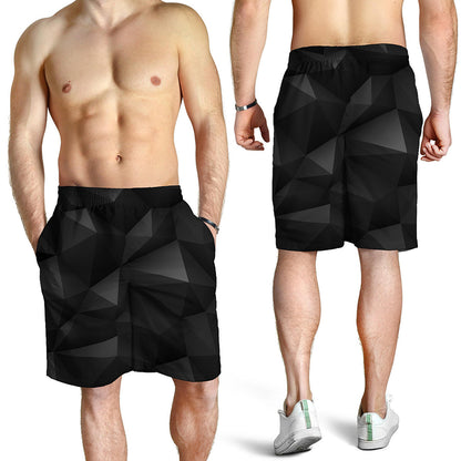 Black Polygonal Geometric Print Men's Shorts