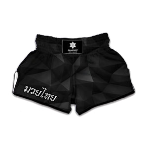 Black Polygonal Geometric Print Muay Thai Boxing Shorts