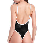Black Polygonal Geometric Print One Piece High Cut Swimsuit