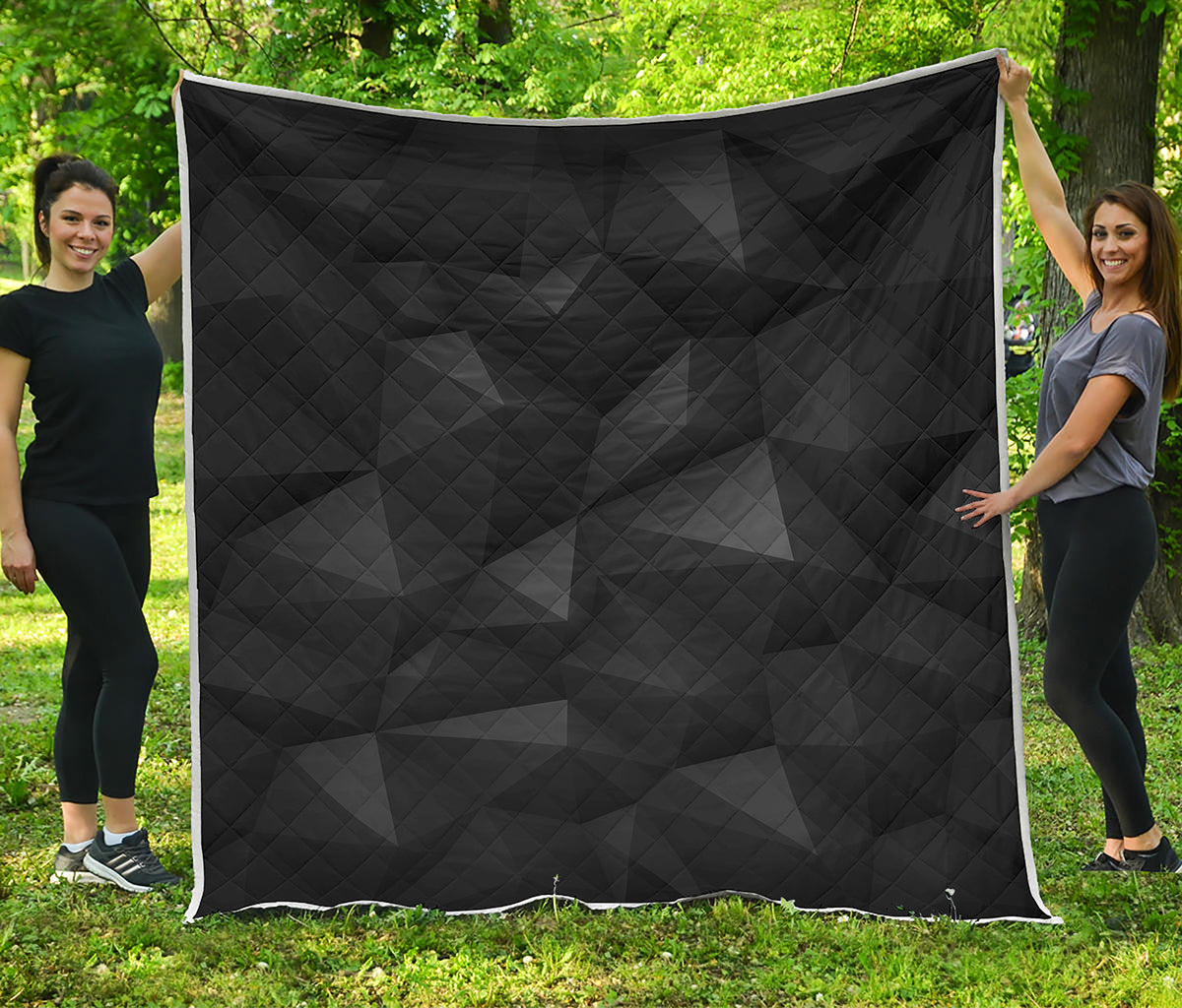 Black Polygonal Geometric Print Quilt