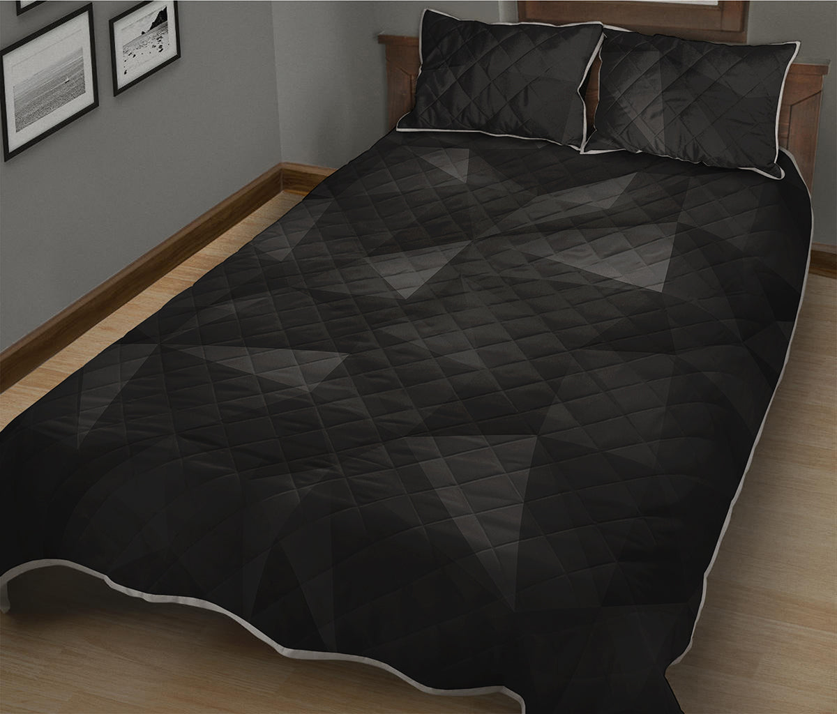 Black Polygonal Geometric Print Quilt Bed Set