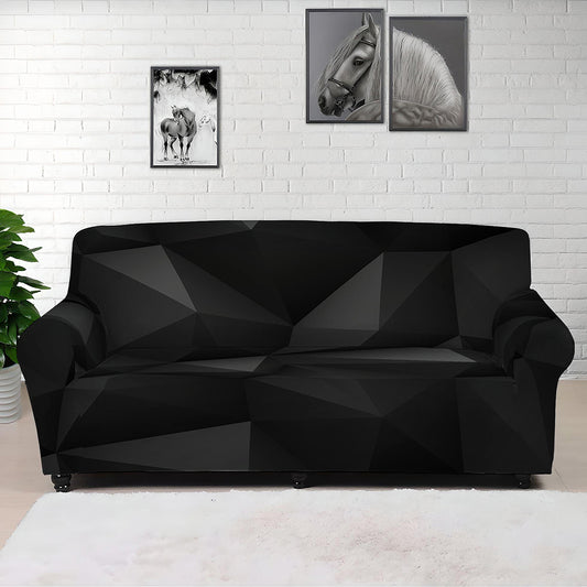 Black Polygonal Geometric Print Sofa Cover