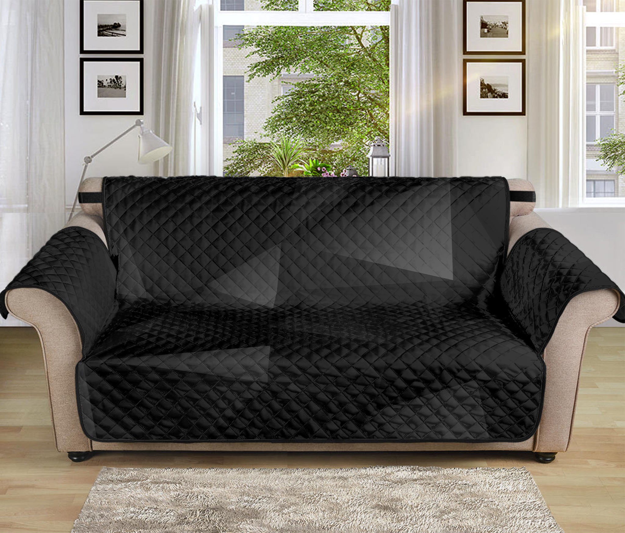 Black Polygonal Geometric Print Sofa Protector