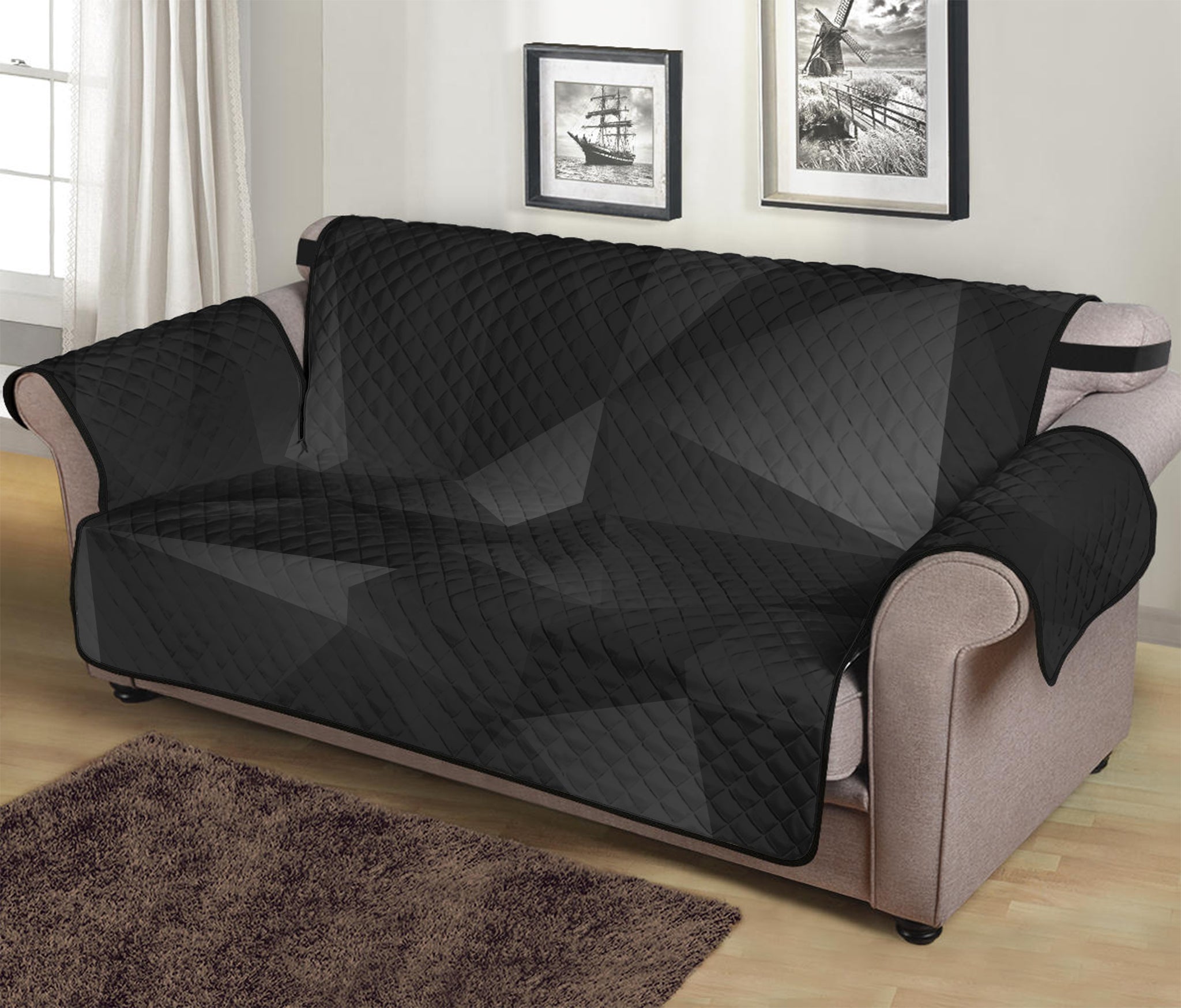 Black Polygonal Geometric Print Sofa Protector