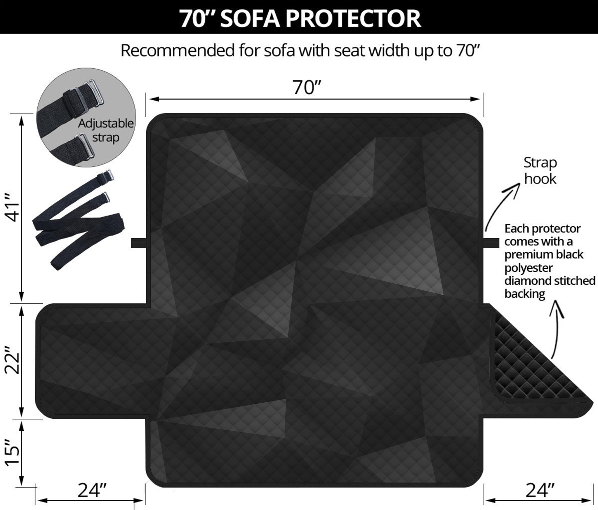 Black Polygonal Geometric Print Sofa Protector