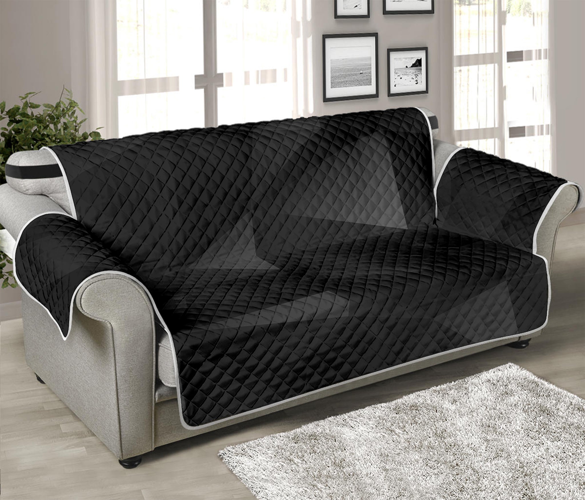 Black Polygonal Geometric Print Sofa Protector