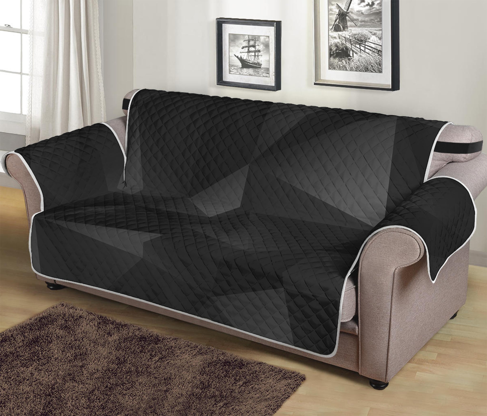 Black Polygonal Geometric Print Sofa Protector