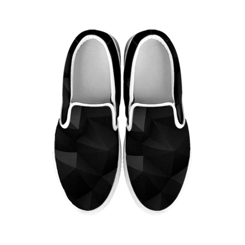 Black Polygonal Geometric Print White Slip On Shoes