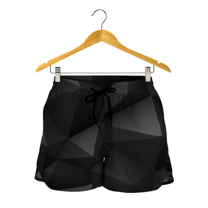 Black Polygonal Geometric Print Women's Shorts
