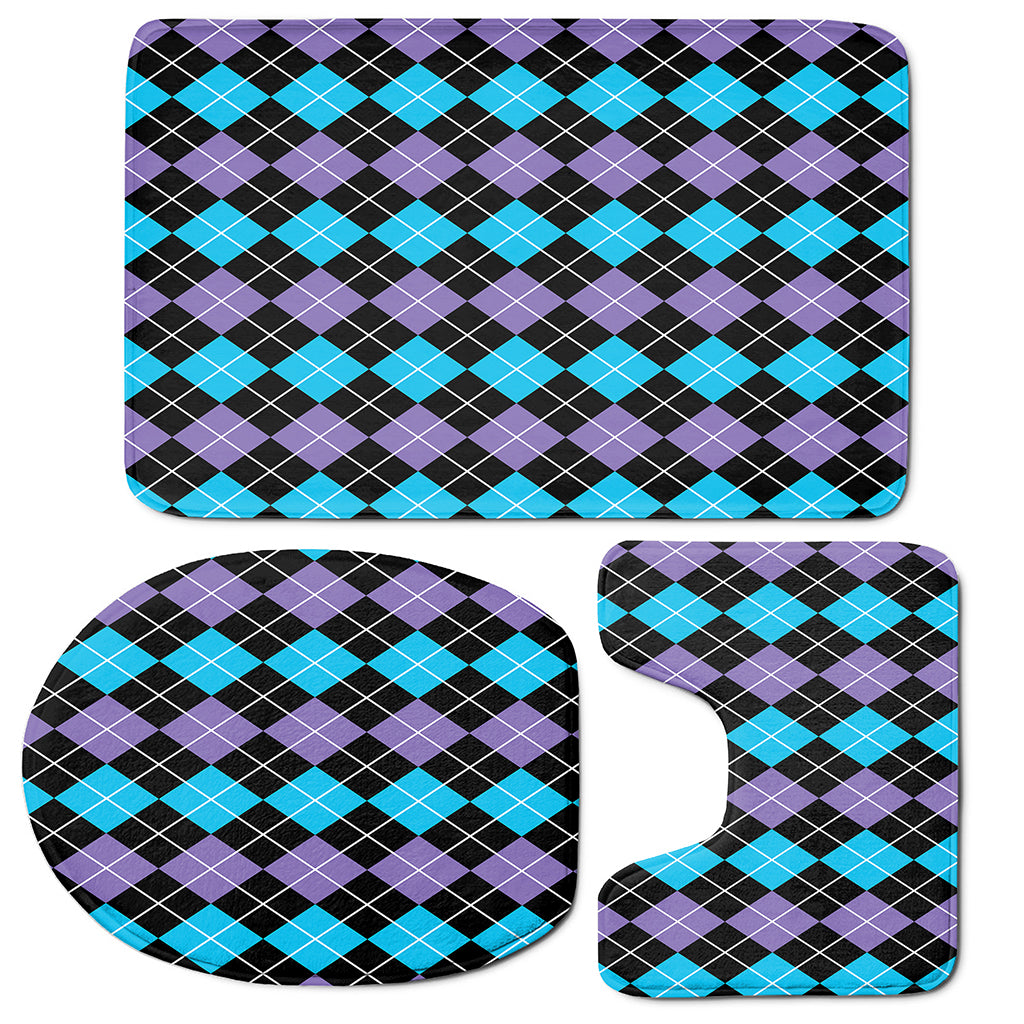 Black Purple And Blue Argyle Print 3 Piece Bath Mat Set