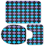 Black Purple And Blue Argyle Print 3 Piece Bath Mat Set