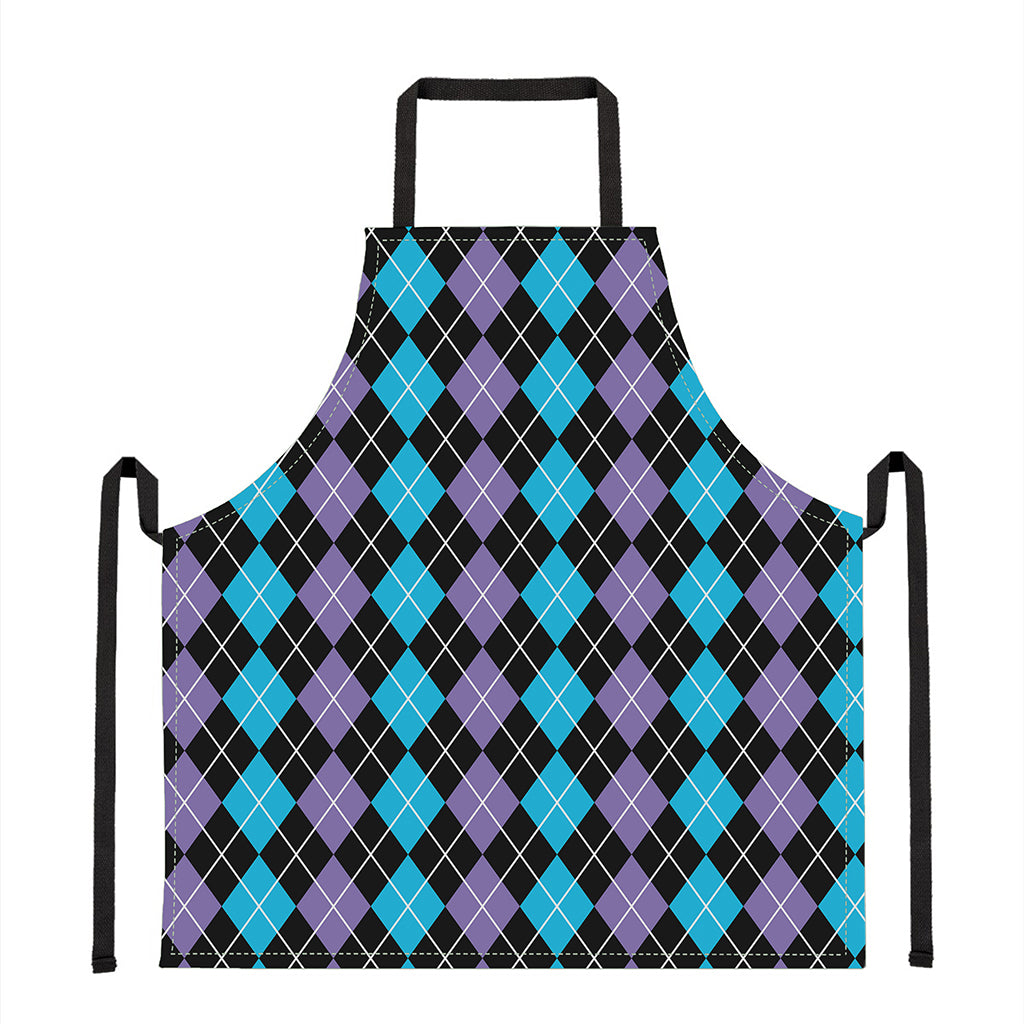 Black Purple And Blue Argyle Print Apron