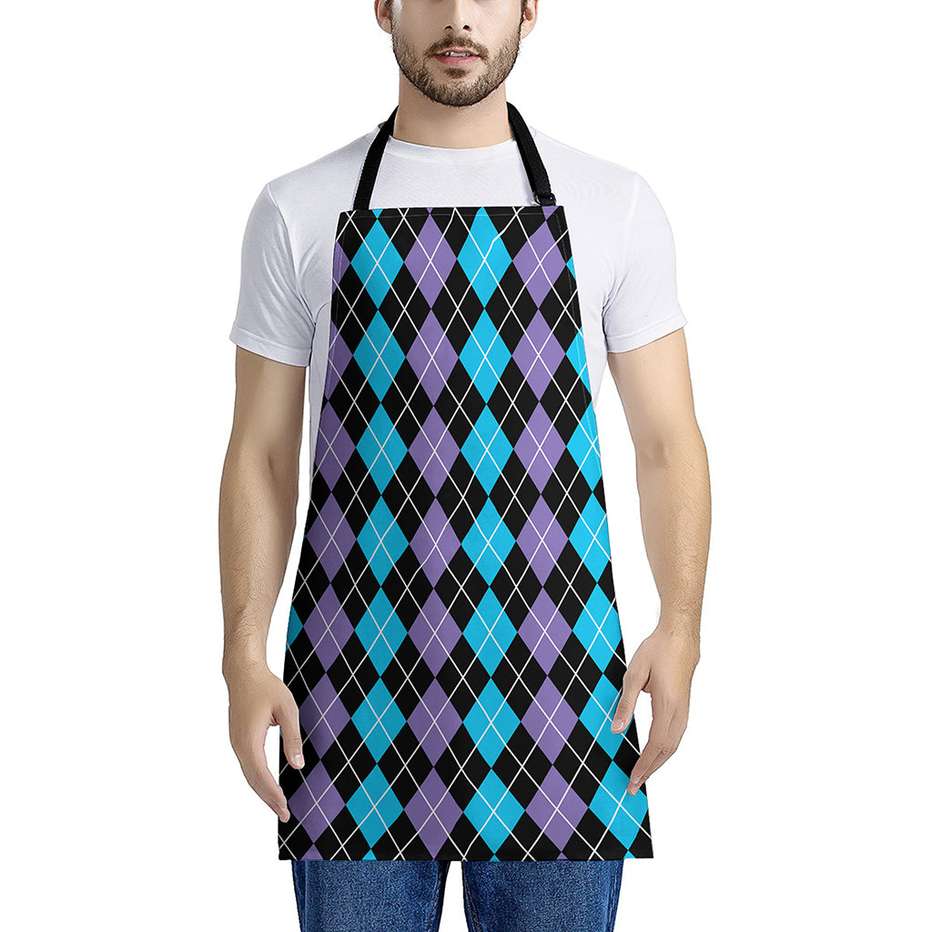 Black Purple And Blue Argyle Print Apron