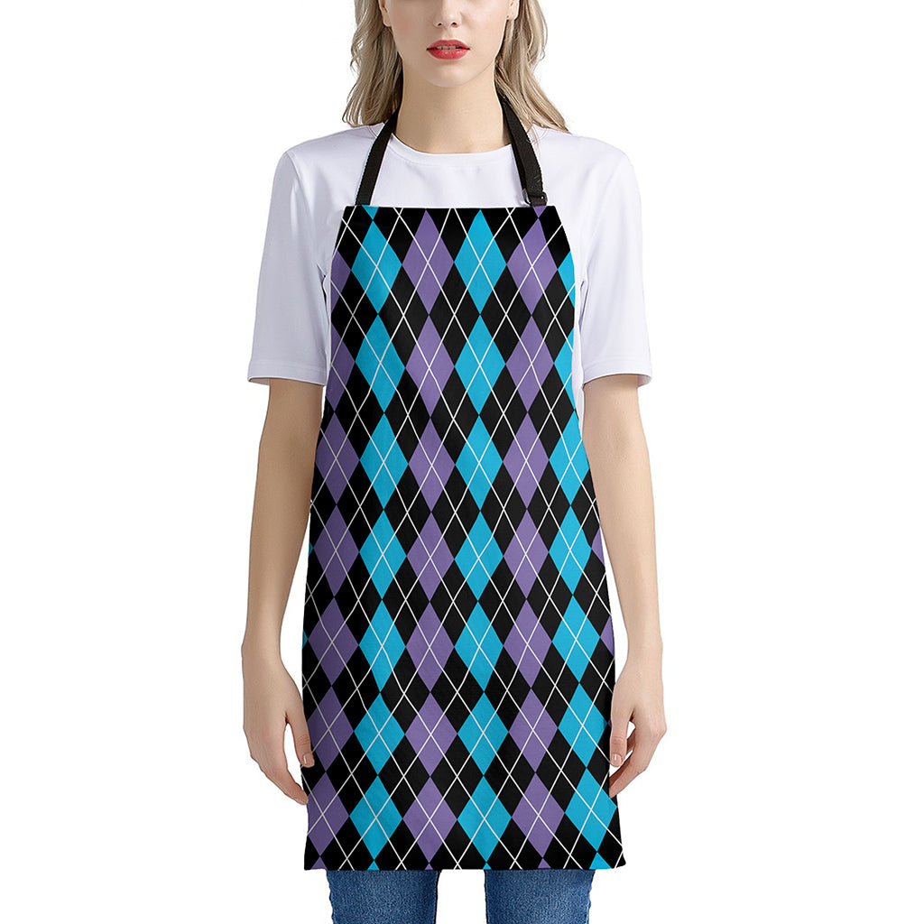 Black Purple And Blue Argyle Print Apron