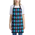 Black Purple And Blue Argyle Print Apron