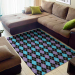 Black Purple And Blue Argyle Print Area Rug