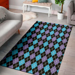 Black Purple And Blue Argyle Print Area Rug