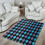 Black Purple And Blue Argyle Print Area Rug