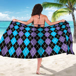 Black Purple And Blue Argyle Print Beach Sarong Wrap