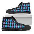 Black Purple And Blue Argyle Print Black High Top Sneakers