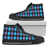 Black Purple And Blue Argyle Print Black High Top Shoes