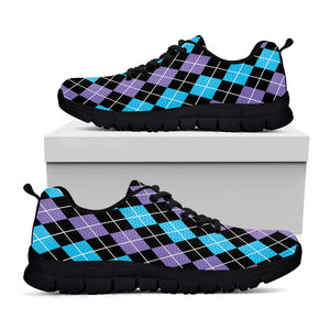 Black Purple And Blue Argyle Print Black Sneakers