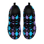 Black Purple And Blue Argyle Print Black Sneakers