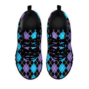 Black Purple And Blue Argyle Print Black Sneakers