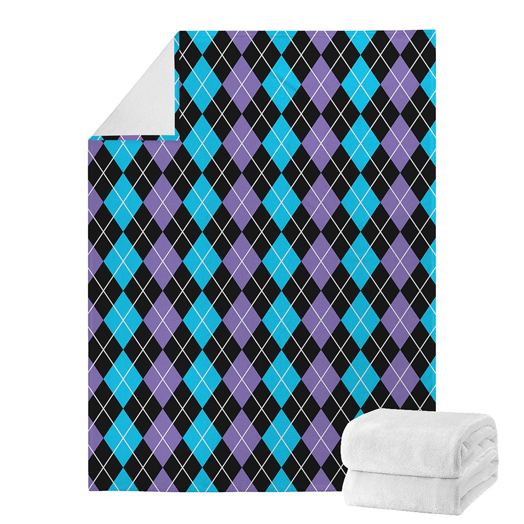 Black Purple And Blue Argyle Print Blanket