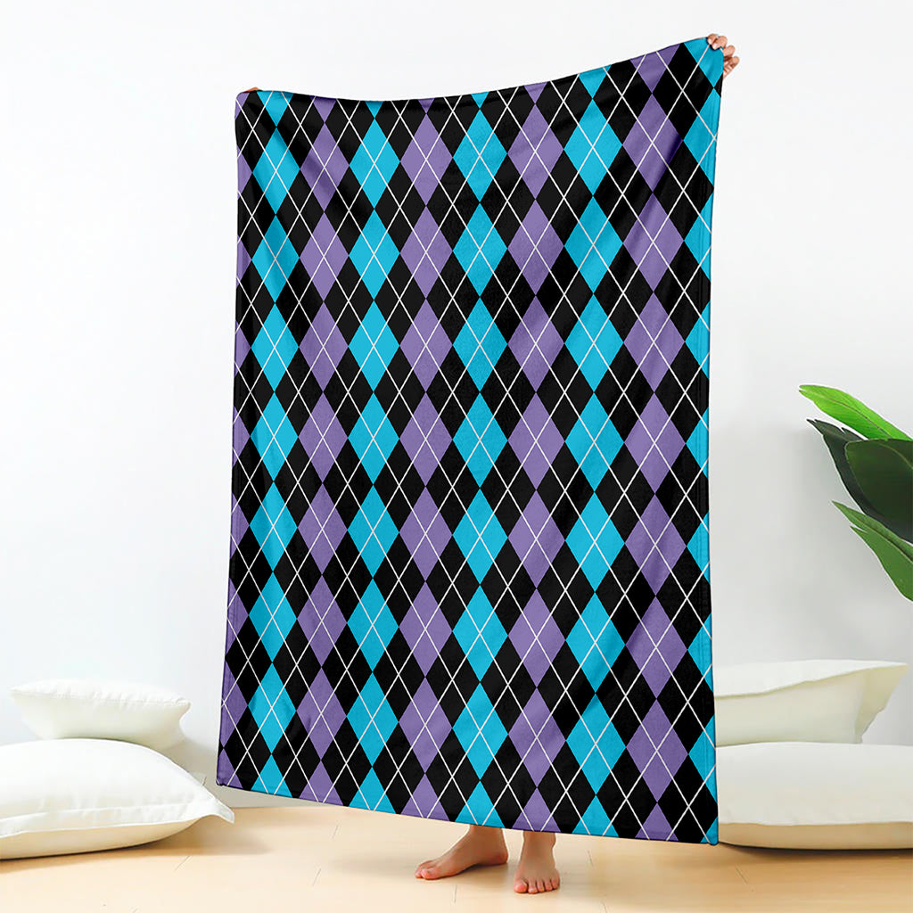 Black Purple And Blue Argyle Print Blanket