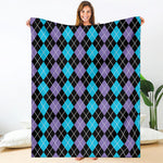 Black Purple And Blue Argyle Print Blanket