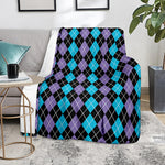 Black Purple And Blue Argyle Print Blanket