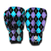 Black Purple And Blue Argyle Print Boxing Gloves