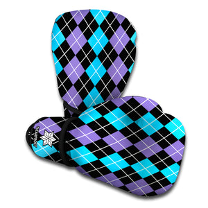 Black Purple And Blue Argyle Print Boxing Gloves