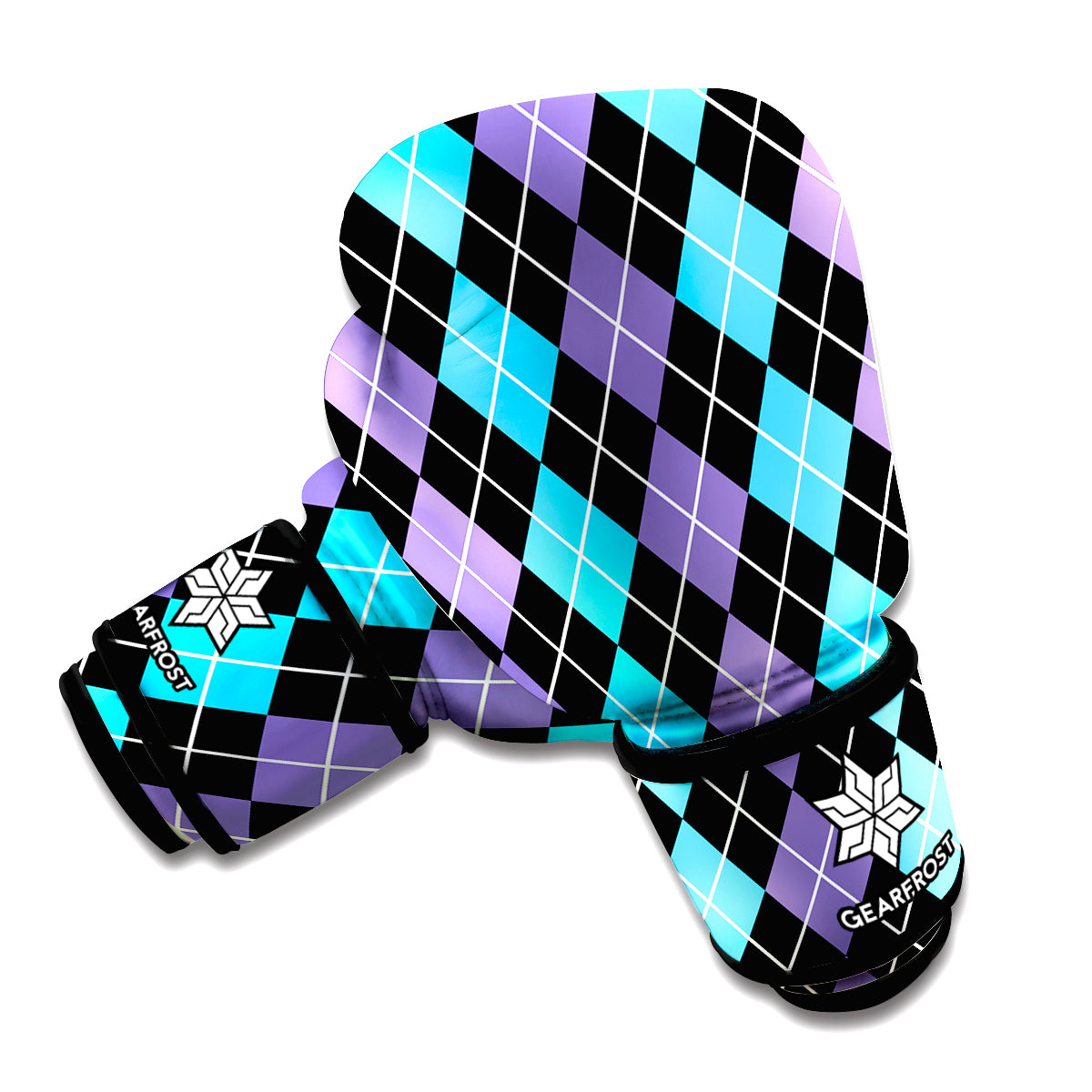 Black Purple And Blue Argyle Print Boxing Gloves