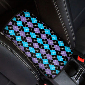 Black Purple And Blue Argyle Print Car Center Console Cover