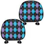 Black Purple And Blue Argyle Print Car Headrest Covers