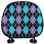 Black Purple And Blue Argyle Print Car Headrest Covers