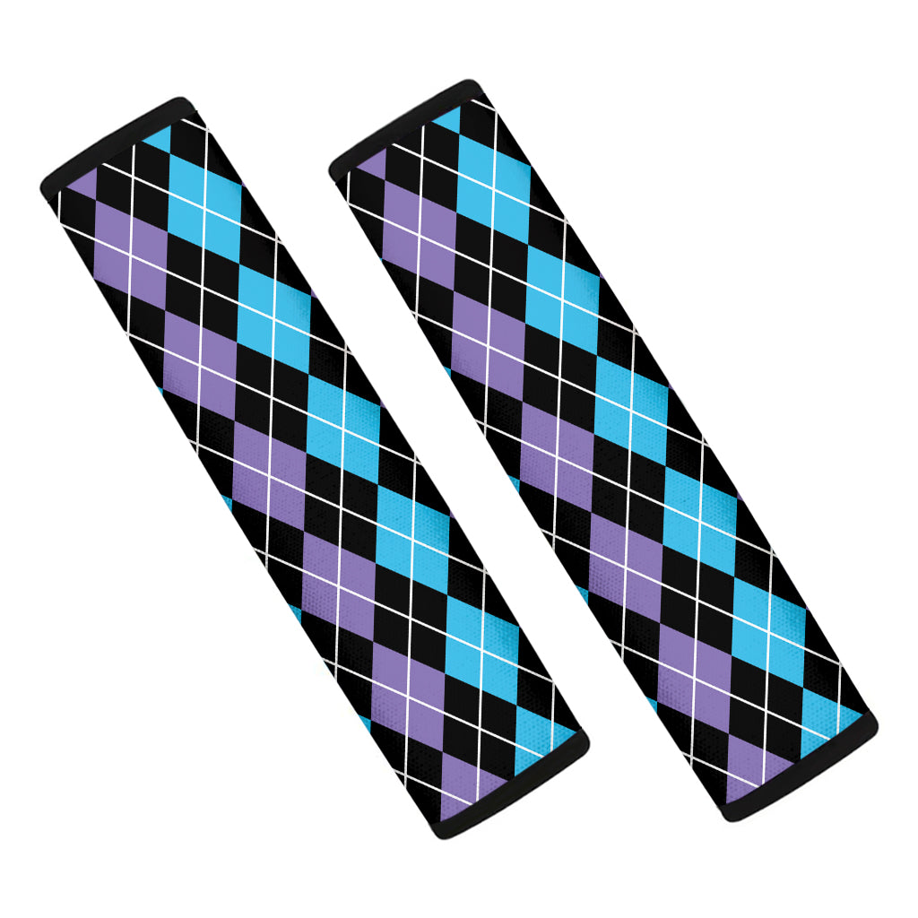 Black Purple And Blue Argyle Print Car Seat Belt Covers