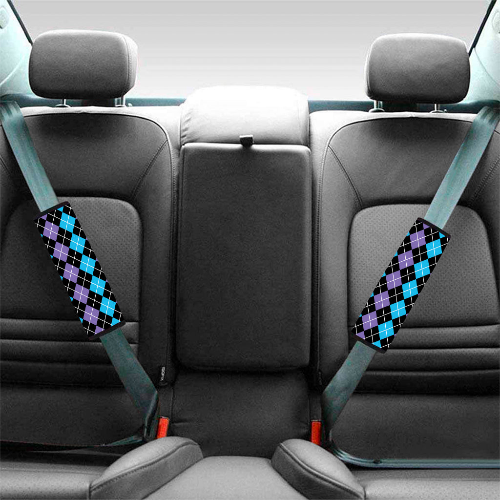 Black Purple And Blue Argyle Print Car Seat Belt Covers