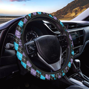 Black Purple And Blue Argyle Print Car Steering Wheel Cover